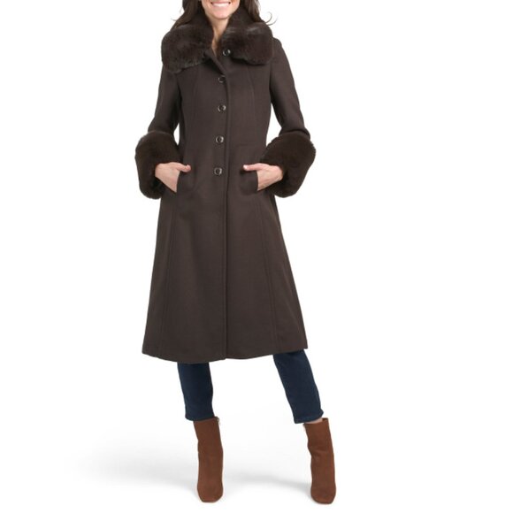 VINCE CAMUTO espresso Wool Blend Faux Wrap Coat